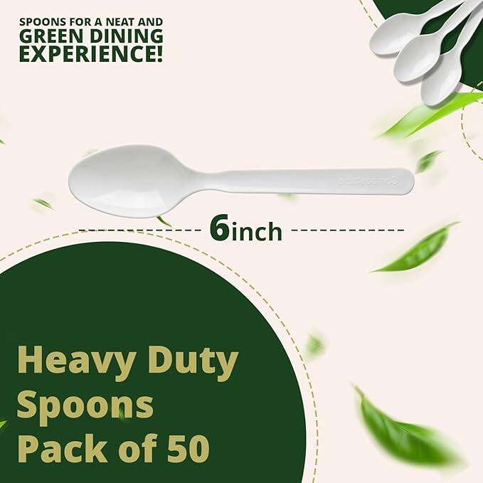 Spoons for a neat and green dining experience!  
6-inch Heavy Duty Spoons Pack of 50
