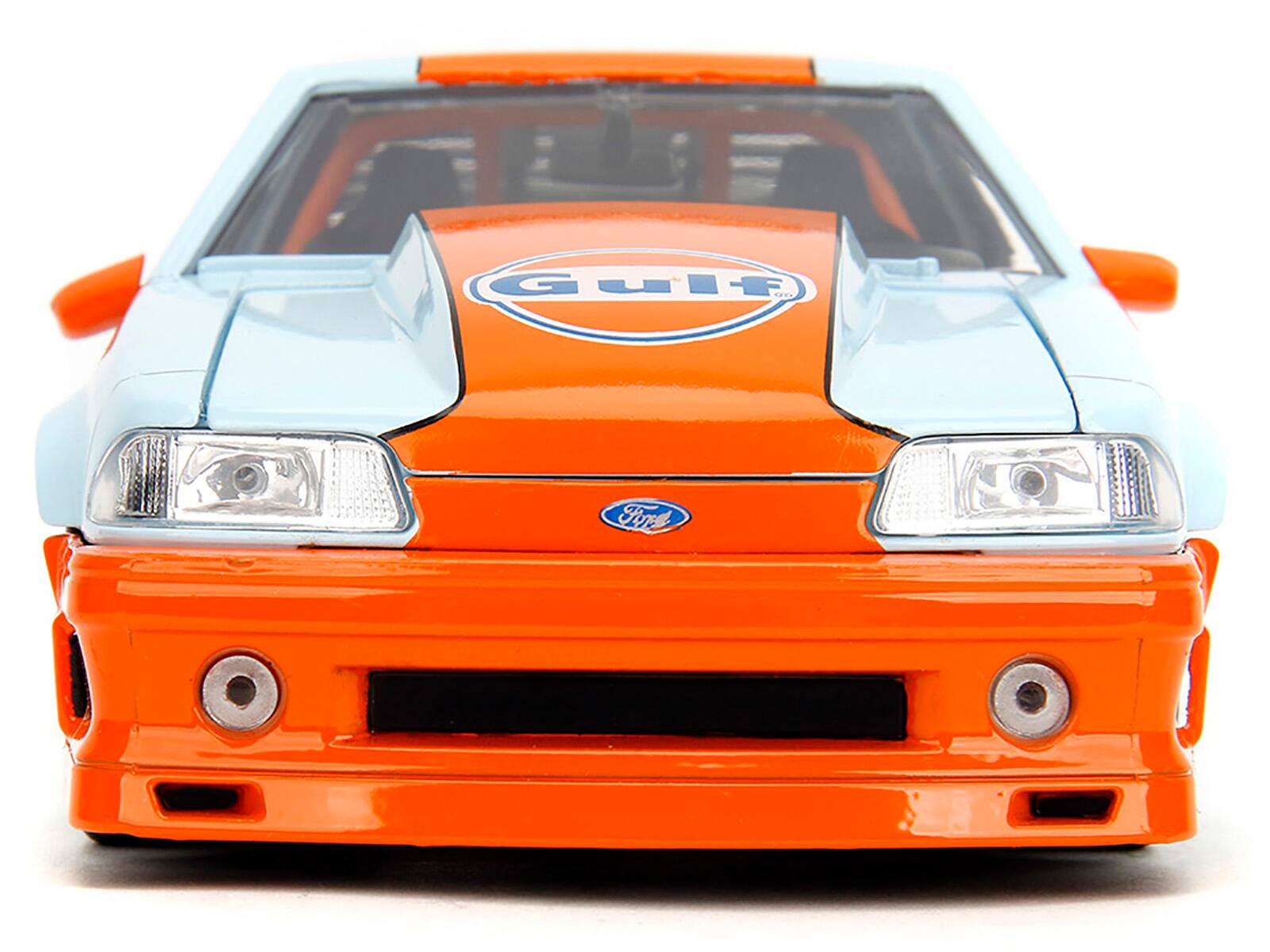 Alt View 5. Jada - 1989 Ford Mustang GT "Gulf Oil" Light Blue with Orange Stripe "Bigtime Muscle" Series 1/24 Die Cast Model Car by Jada.
