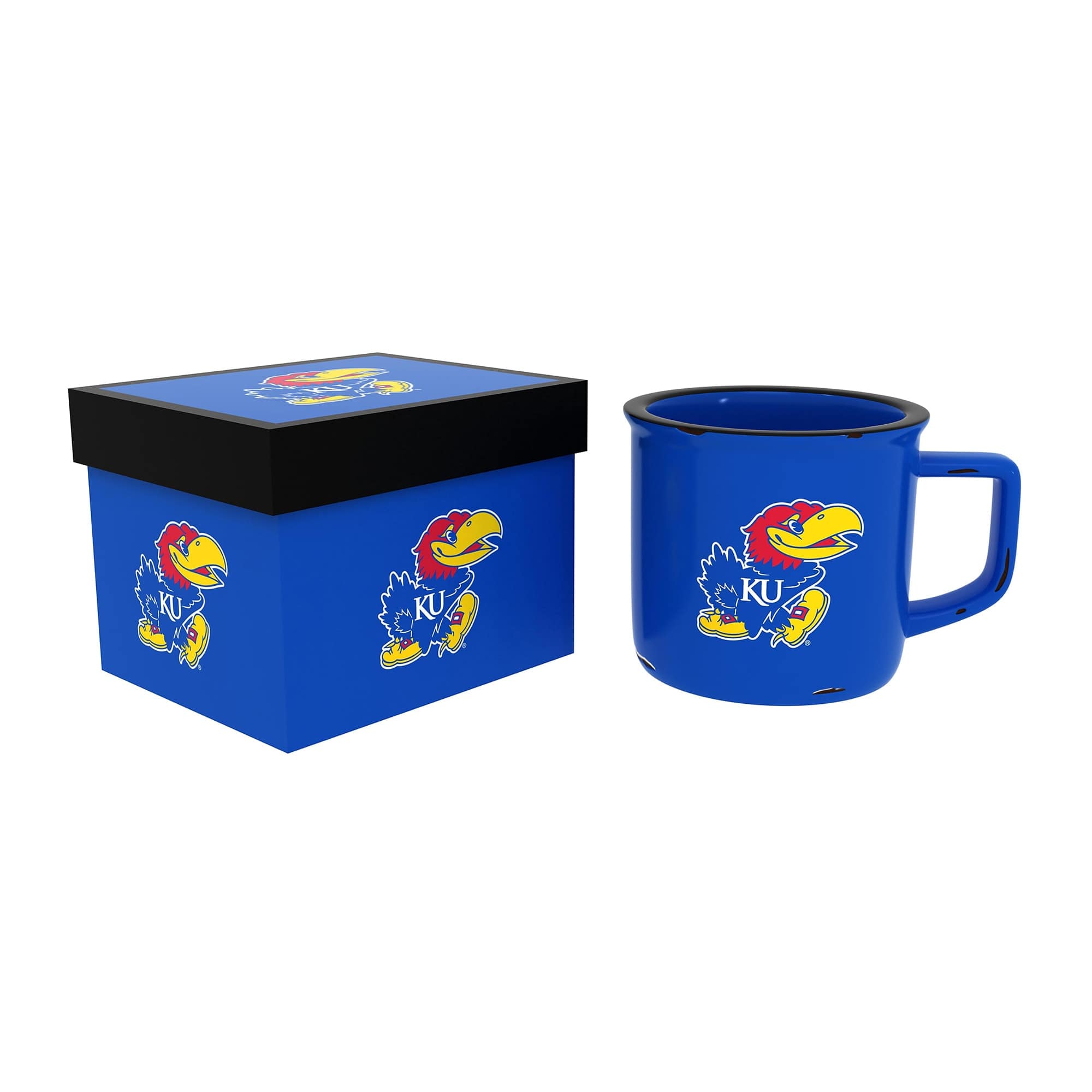 Photos - Mug / Cup Evergreen Enterprises - Kansas Jayhawks 14oz. Ceramic Camp Cup with Gift Box - Multicolor 