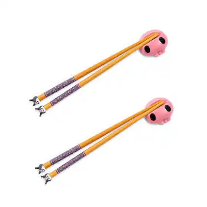 Front. Silver Buffalo - Sanrio Kuromi 2-Pair Bamboo Chopstick Set With Ceramic Rests - Blue.