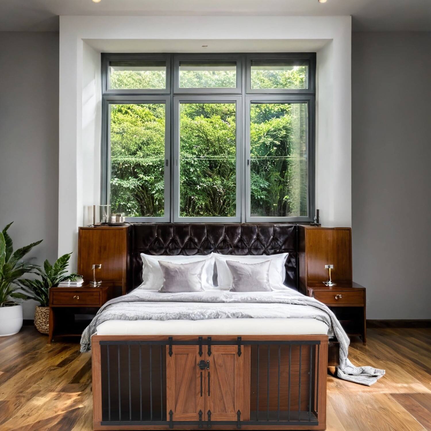 Alt View 6. Pefilos - 56"L Furniture Style Dog Crate with Removable Cushion and Sliding Door, Wood Kennel & Bench Ottoman for Bedrooms.