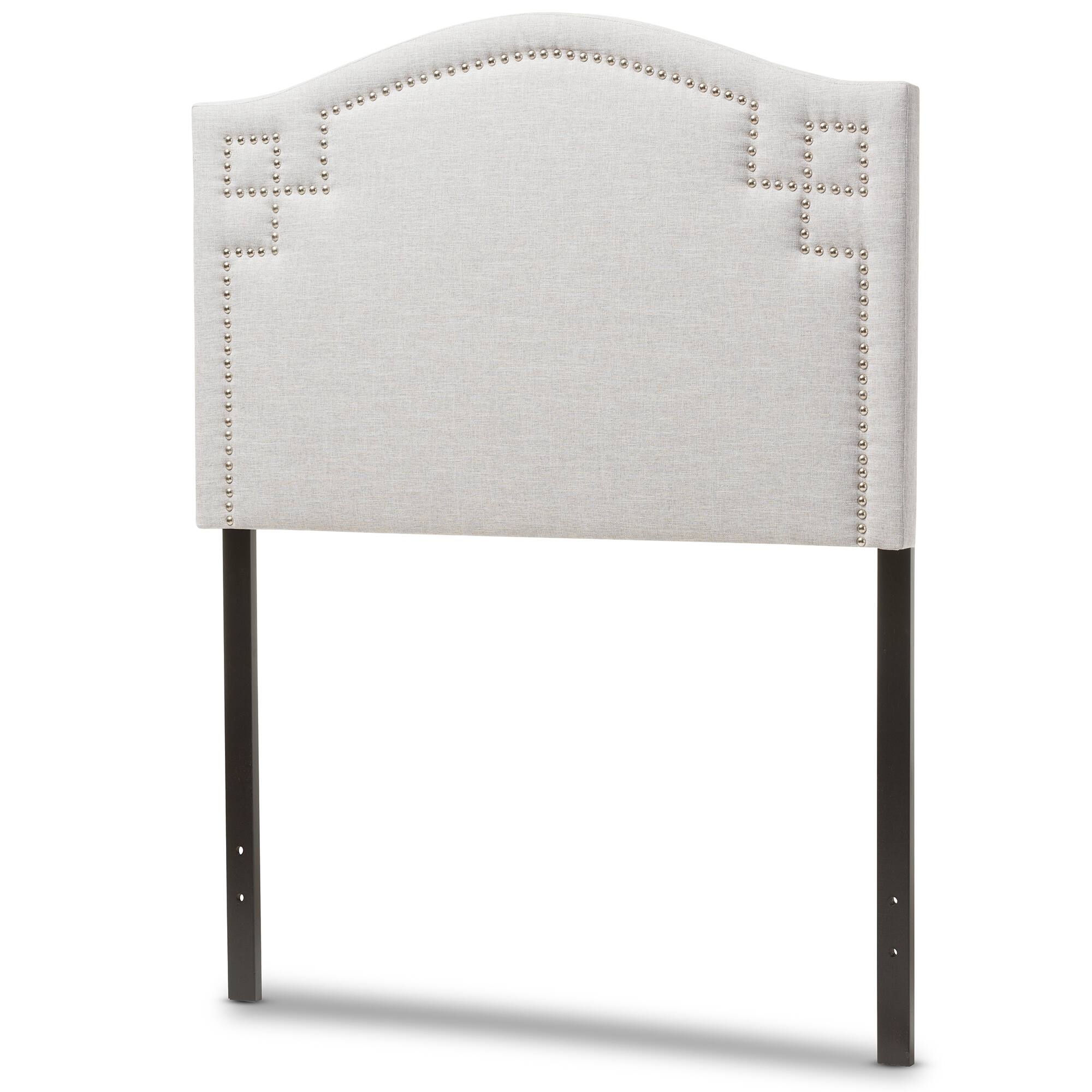 Angle. Baxton Studio - Aubrey Modern and Contemporary Fabric Upholstered Twin Size Headboard - Greyish Beige.
