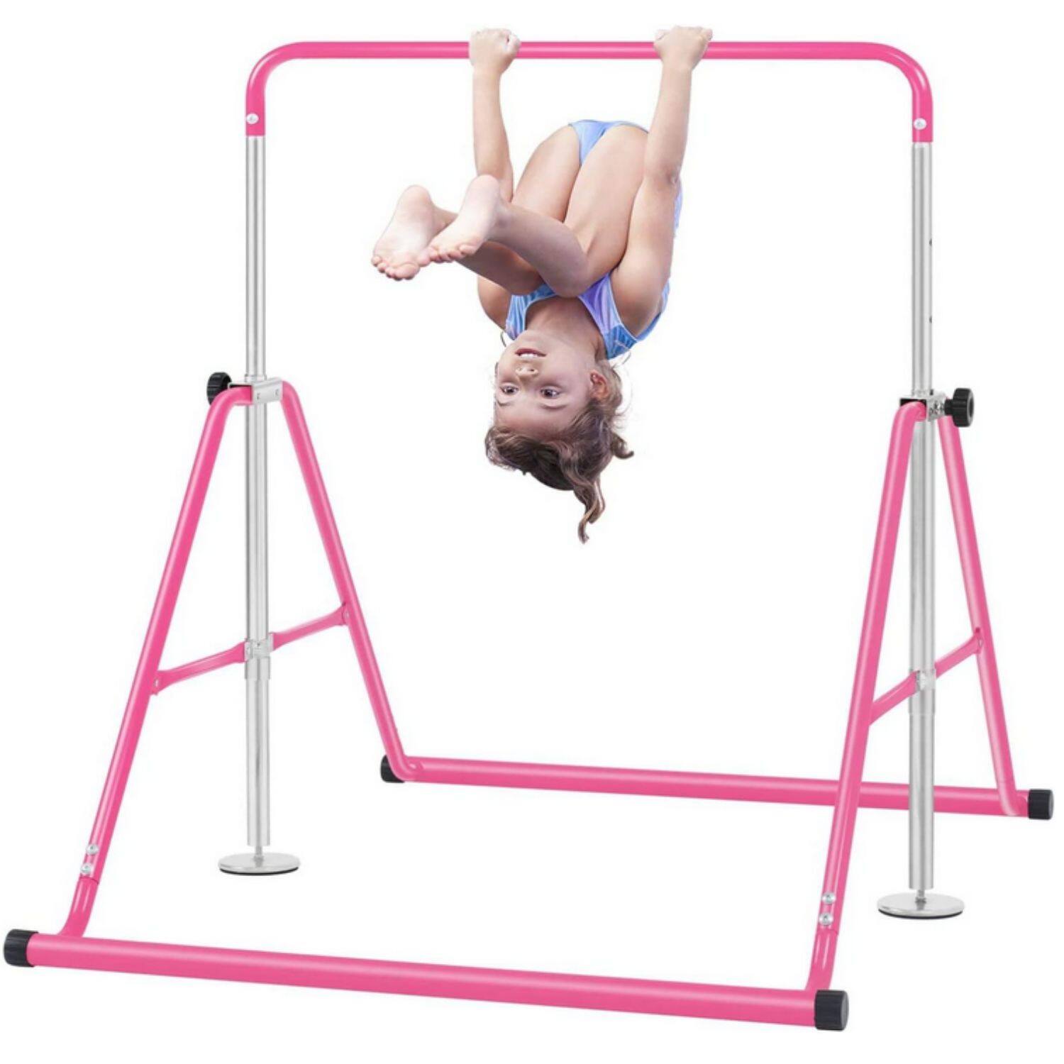 Alt View 4. KERDOM - Folding Gymnastics Bar for Junior, 65kg Weight Capacity, Height Adjustable Kids Horizontal Kip Training Rack Home Use - Pink.