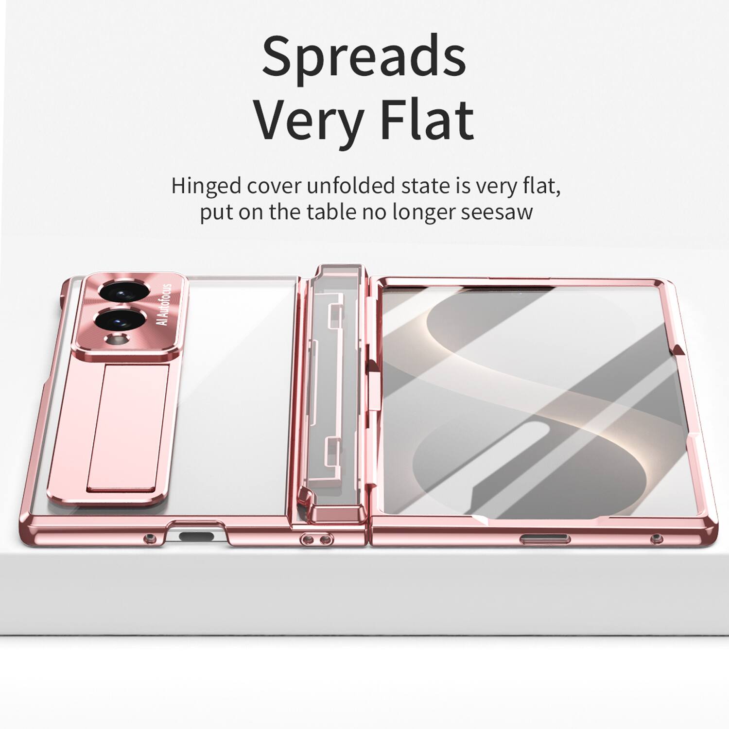 Spreads Very Flat

Hinged cover unfolded state is very flat, put on the table no longer seesaw