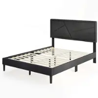 Costway Full Size Bed Frame with High Headboard & Wooden Slats No Box Spring Needed - Gray - Front_Zoom
