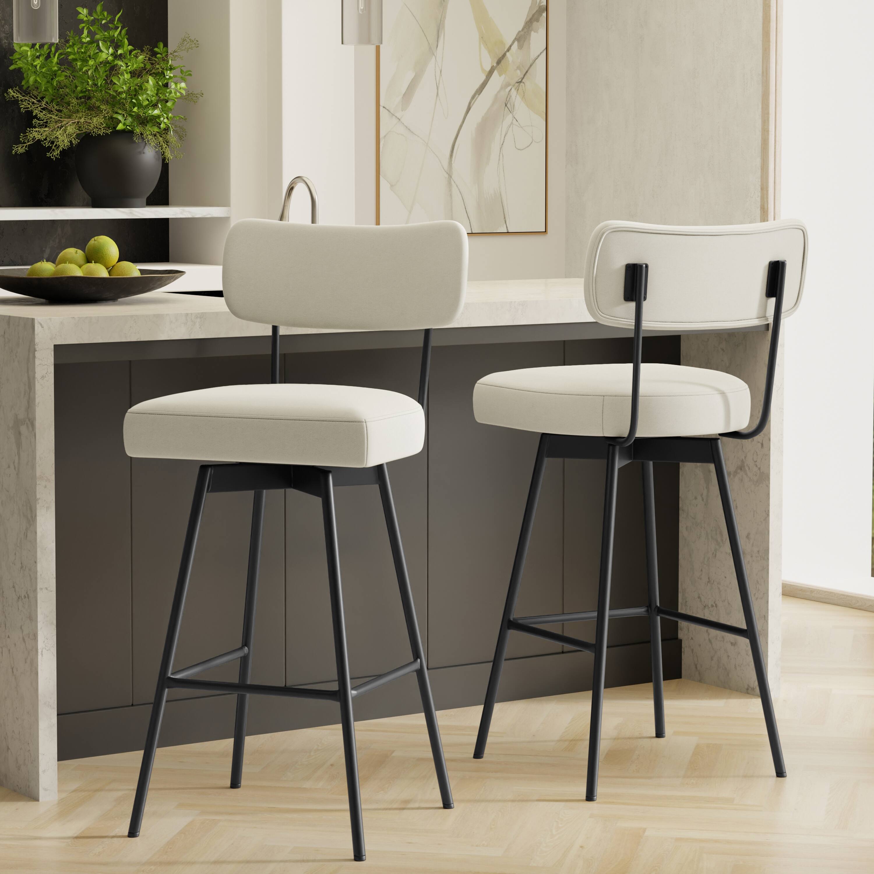 Angle. Simpli Home - Giselle Contemporary Modern Swivel Bar Stool (Set of 2) in Natural  Polyester Linen - Natural.