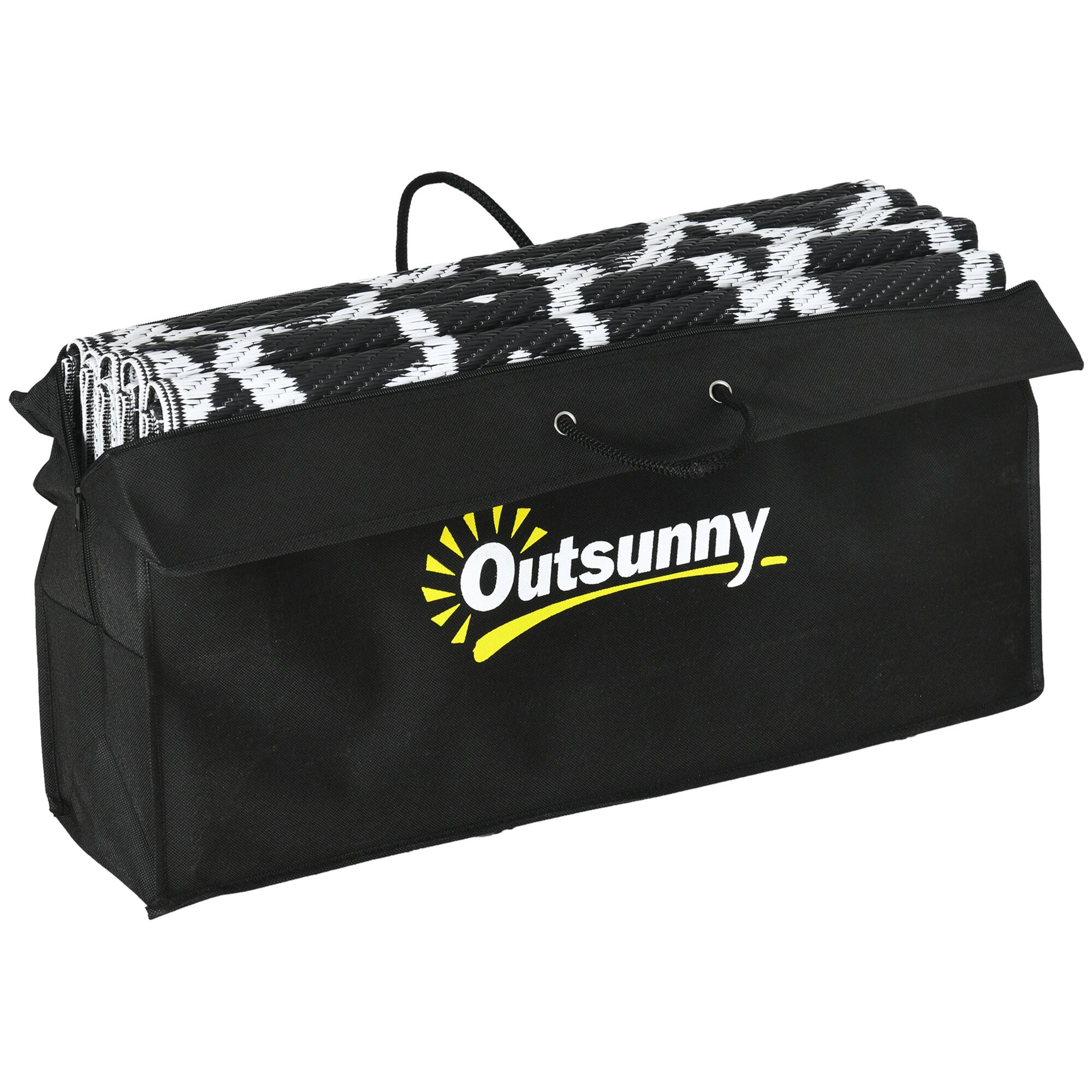 Alt View 8. Outsunny - Outdoor Rug for Patio, 8' x 10' Waterproof Large Mat, Reversible Plastic Straw Rug for Décor - Black and White Clover.