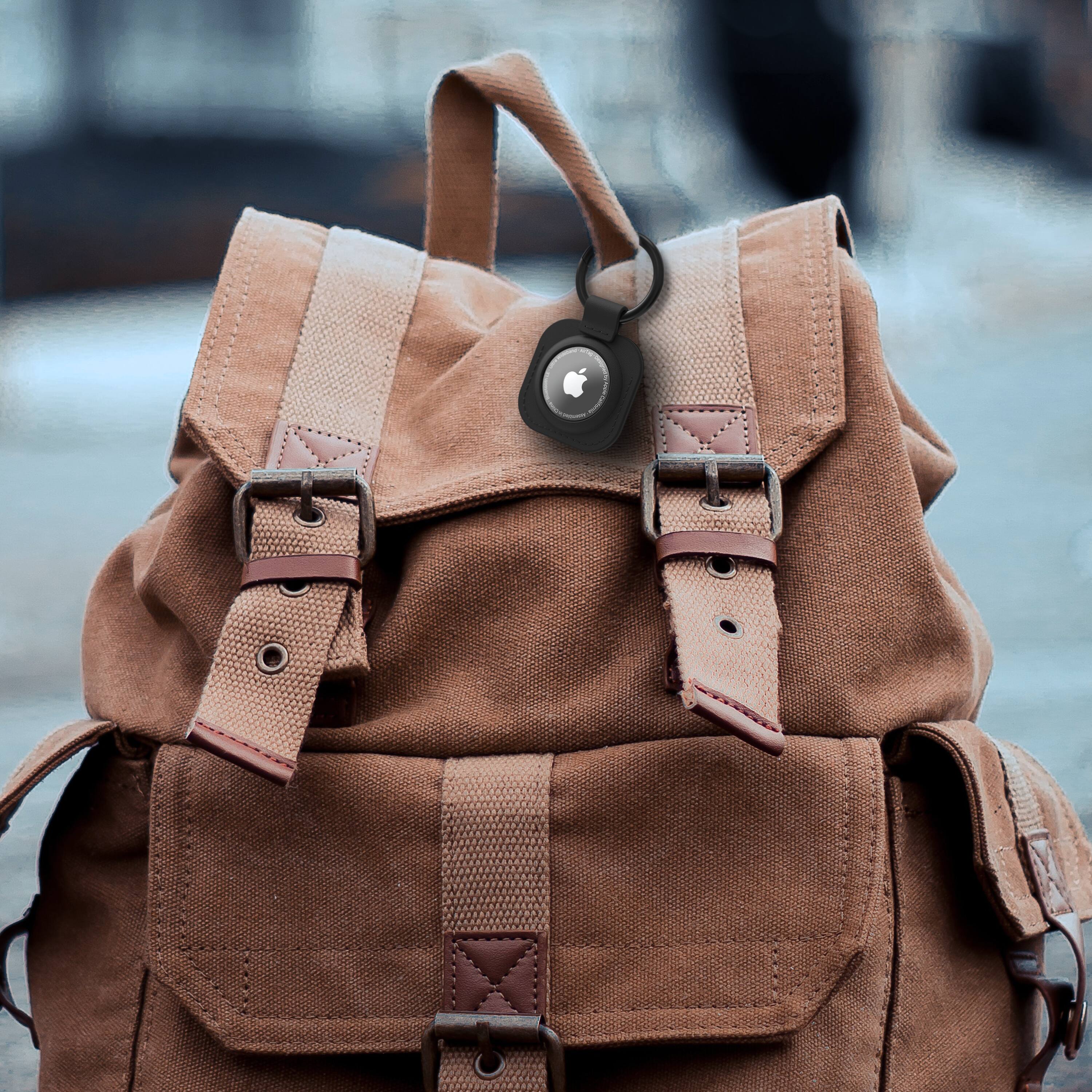 Angle. Vena - 2 Pack For Apple AirTag Holder, AirTag Keychain Leather, AirTag Case Cover For Pet Dog Cat Collar Luggage, Brown & Black - Multicolored.