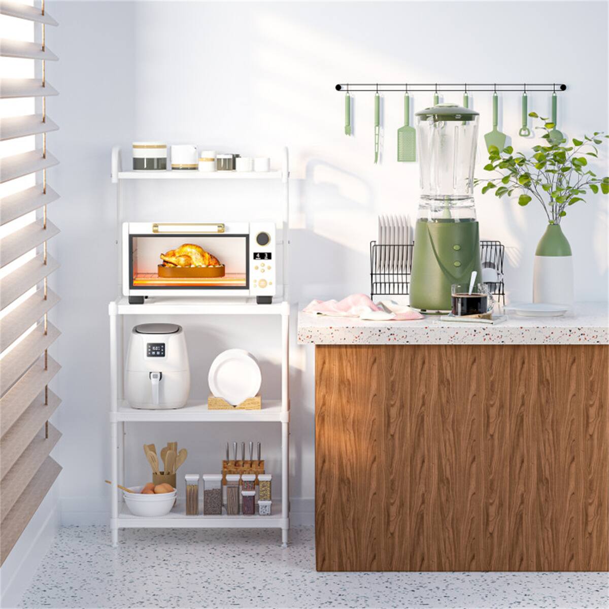 Alt View 4. SlickBlue - 4-Layer Storage Shelf Versatile and Space-Saving Organizer for Kitchen and Dining - White.