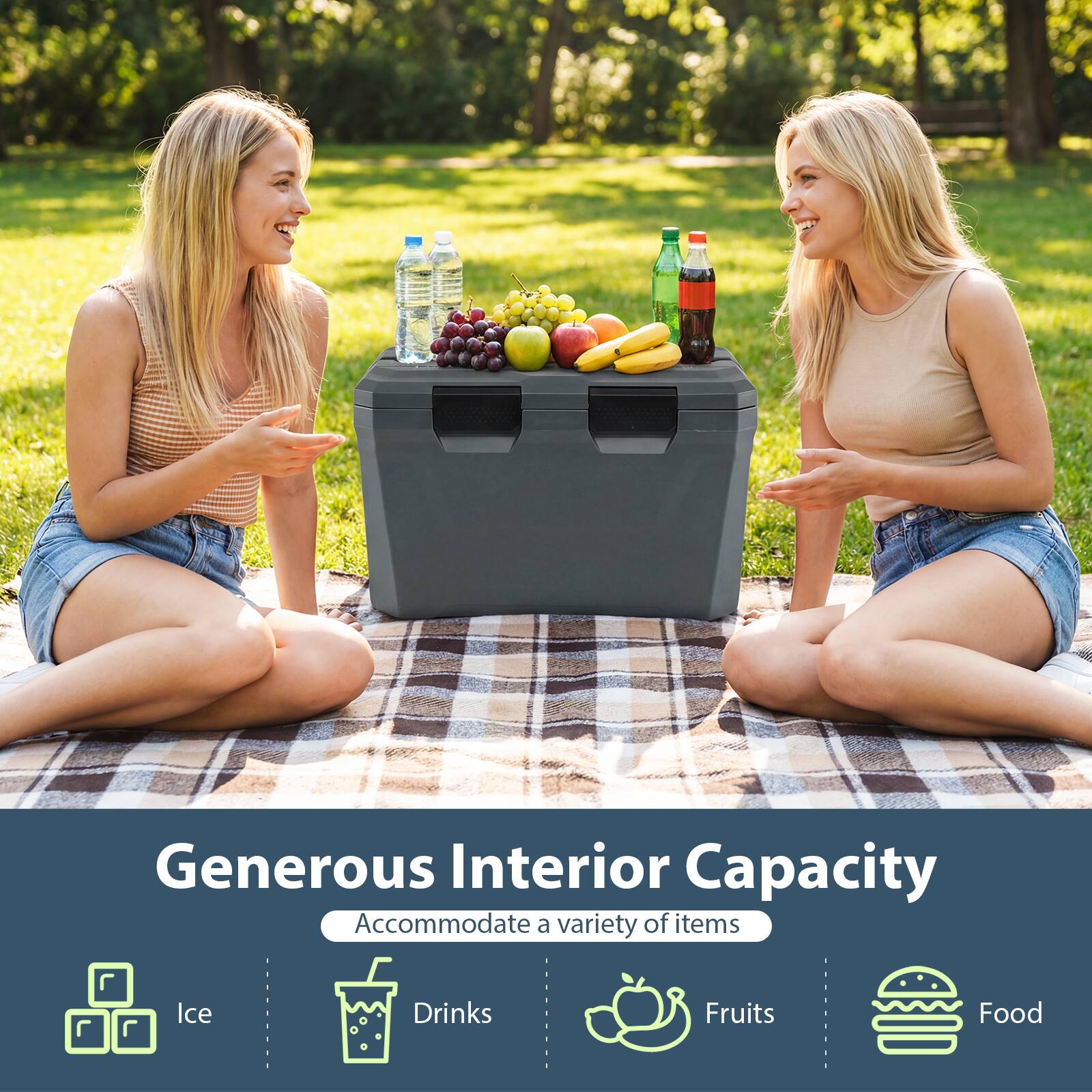 Generous Interior Capacity  
Accommodate a variety of items  
Ice Drinks Fruits Food