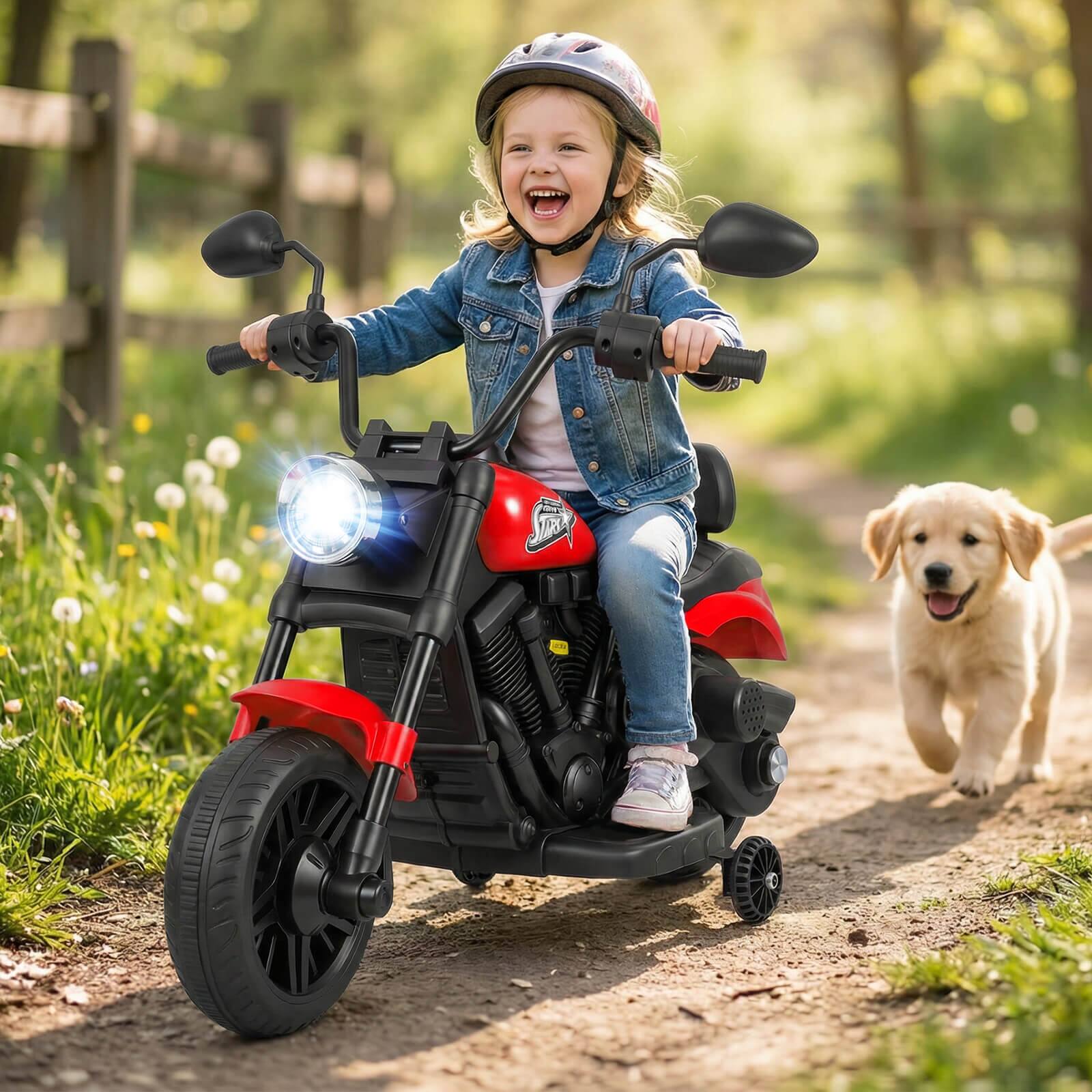 Alt View 1. Costway - Costway Kids 6V Electric Motorcycle with Headlight, Music, Training Wheels, Foot Pedal for Boys Girls - Red.