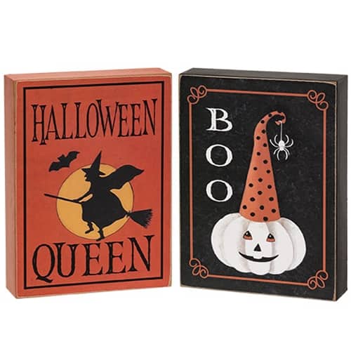 BreeBe - Halloween Queen Vintage Look Box Sign 2 Asstd - Orange, Black, White