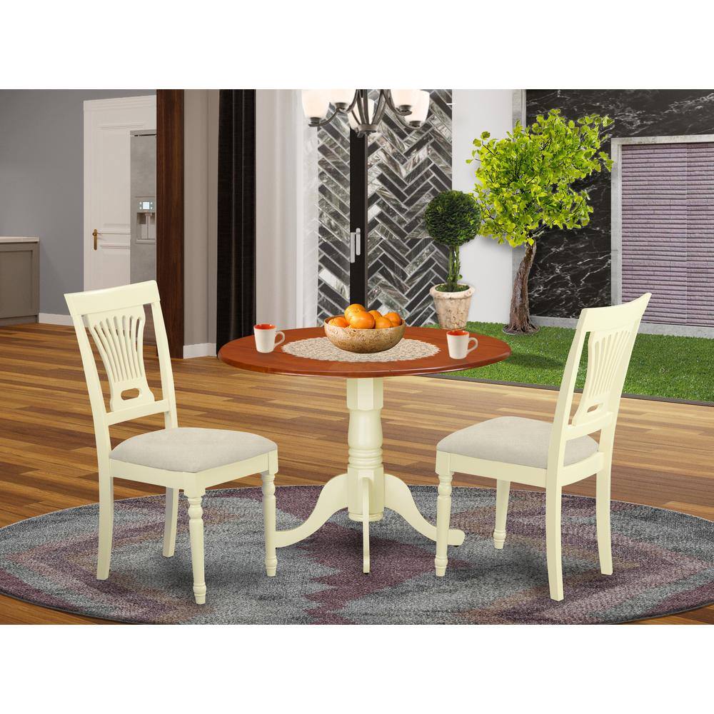 Left. East West Furniture - DLPL3-BMK-C 3 PC Kitchen Table set-Dining Table and 2 Wooden Kitchen Chairs in Buttermilk and Cherry - Buttermilk & Cherry.