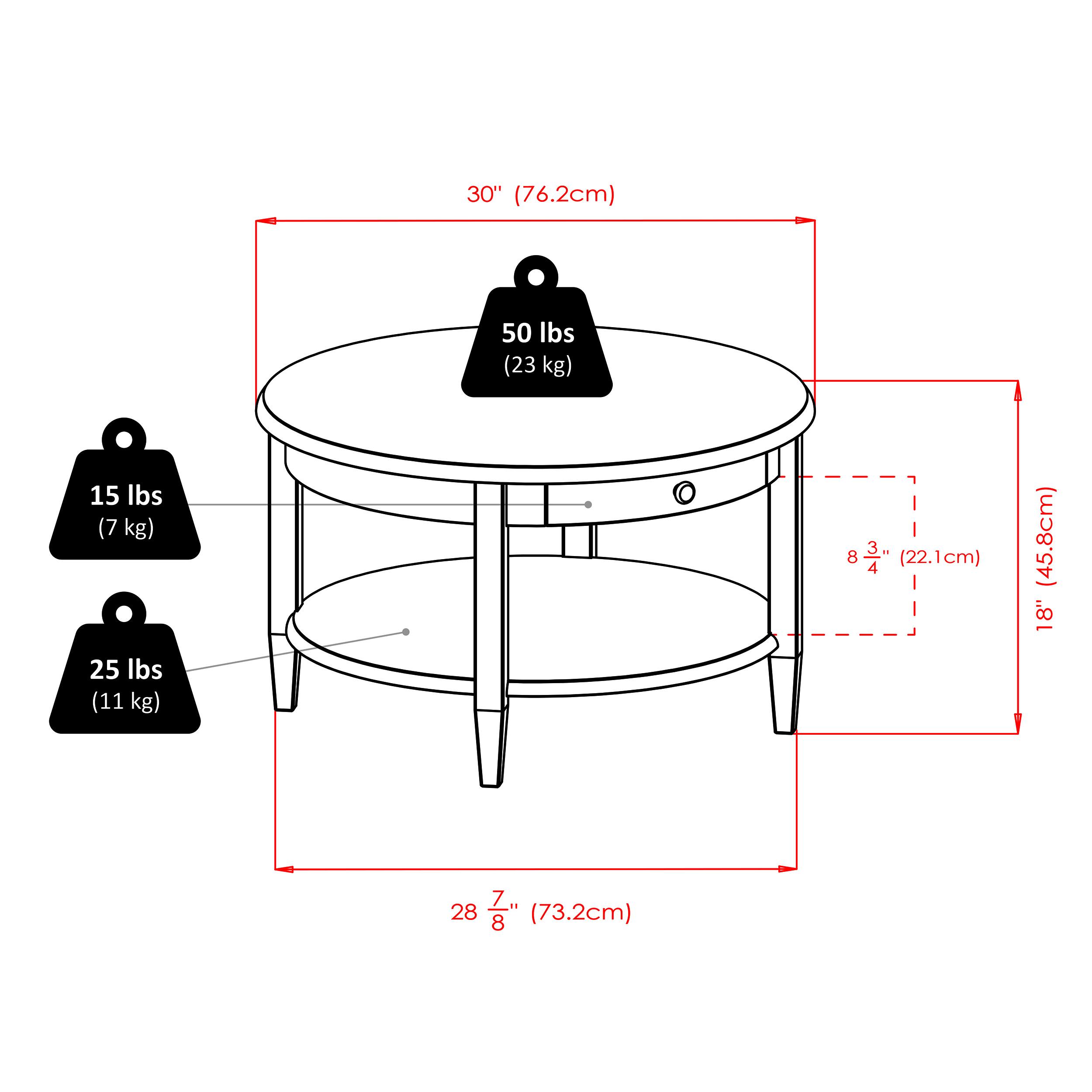 30" (76.2cm)  
50 lbs (23 kg)  
15 lbs (7 kg)  
8 3/8" (22.1cm)  
4" (45.8cm)  
18"  
25 lbs (11 kg)  
28 3/8" (73.2cm)