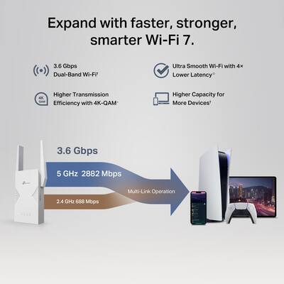 TP-LINK RE235BE BE3600 Dual-Band Wi-Fi 7 Range Extender - White TP-LINK RE235BE BE3600 Dual-Band Wi-Fi 7 Range Extender - White