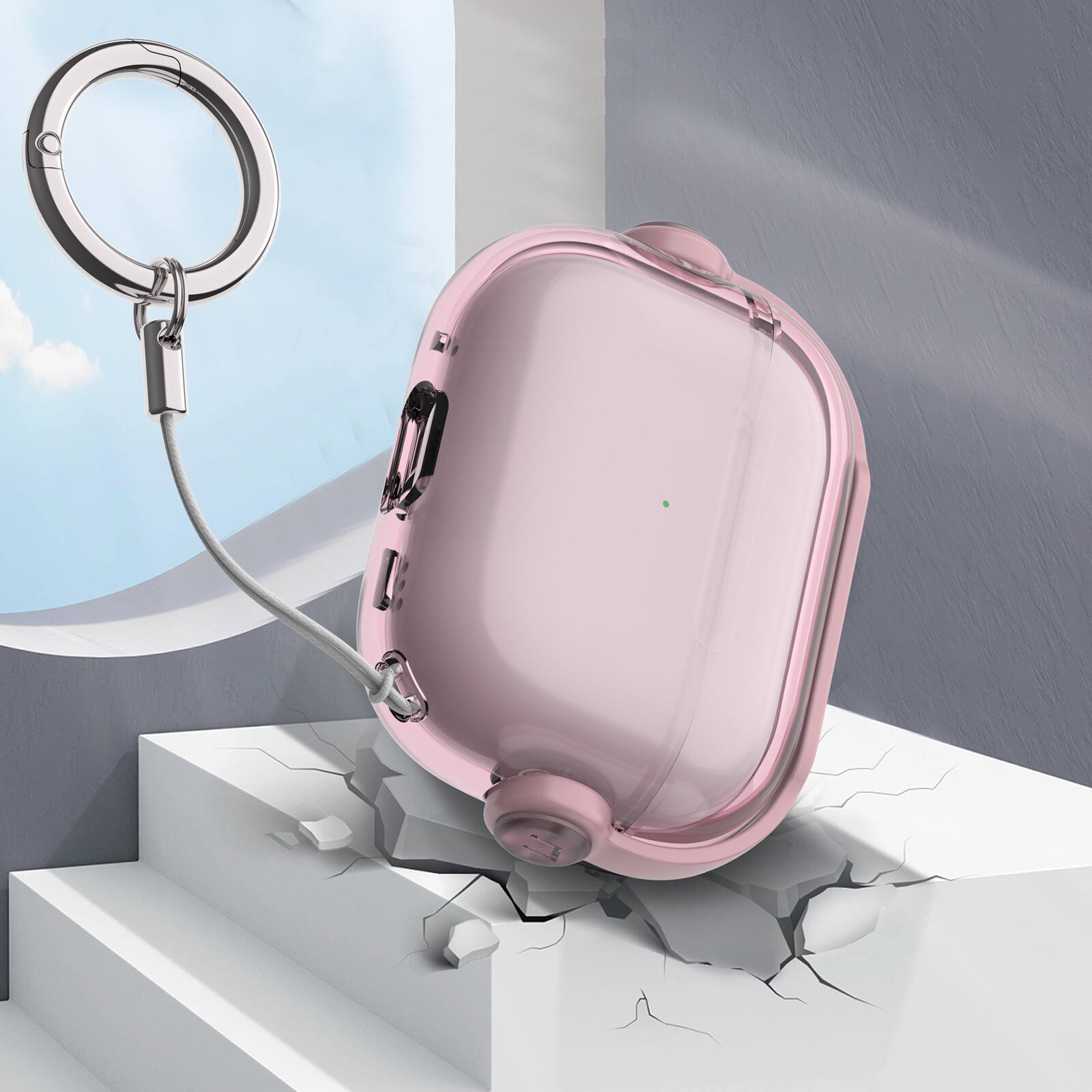 Left. Dteck - For Apple Airpods 4th/5th Gen Slim Fit Clear Kickstand Shockproof Drop Protection Case With Anti-Loss Ring - Pink.