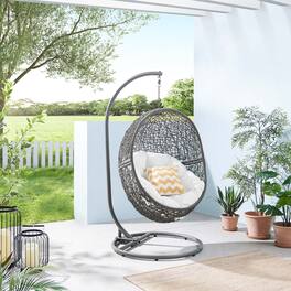 Encase Outdoor Patio Rattan Swing Chair by Modway - Gray White