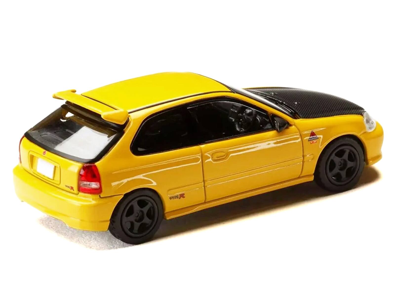 Alt View 2. Hobby Japan - Honda Civic (EK9) RHD Yellow with Carbon Hood "Initial D" (1995-2013) Manga 1/64 Diecast Model Car by Hobby Japan.