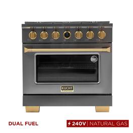 36 in. 5.2 cu. ft. Dual Fuel Range, 6 Burners, NG, Titanium SS, Kucht Horus Thermostat - Gemstone