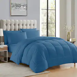 Sweet Home Collection - All Season Reversible Bed-in-A-Bag Solid Color Comforter & Sheet Set, King - Denim