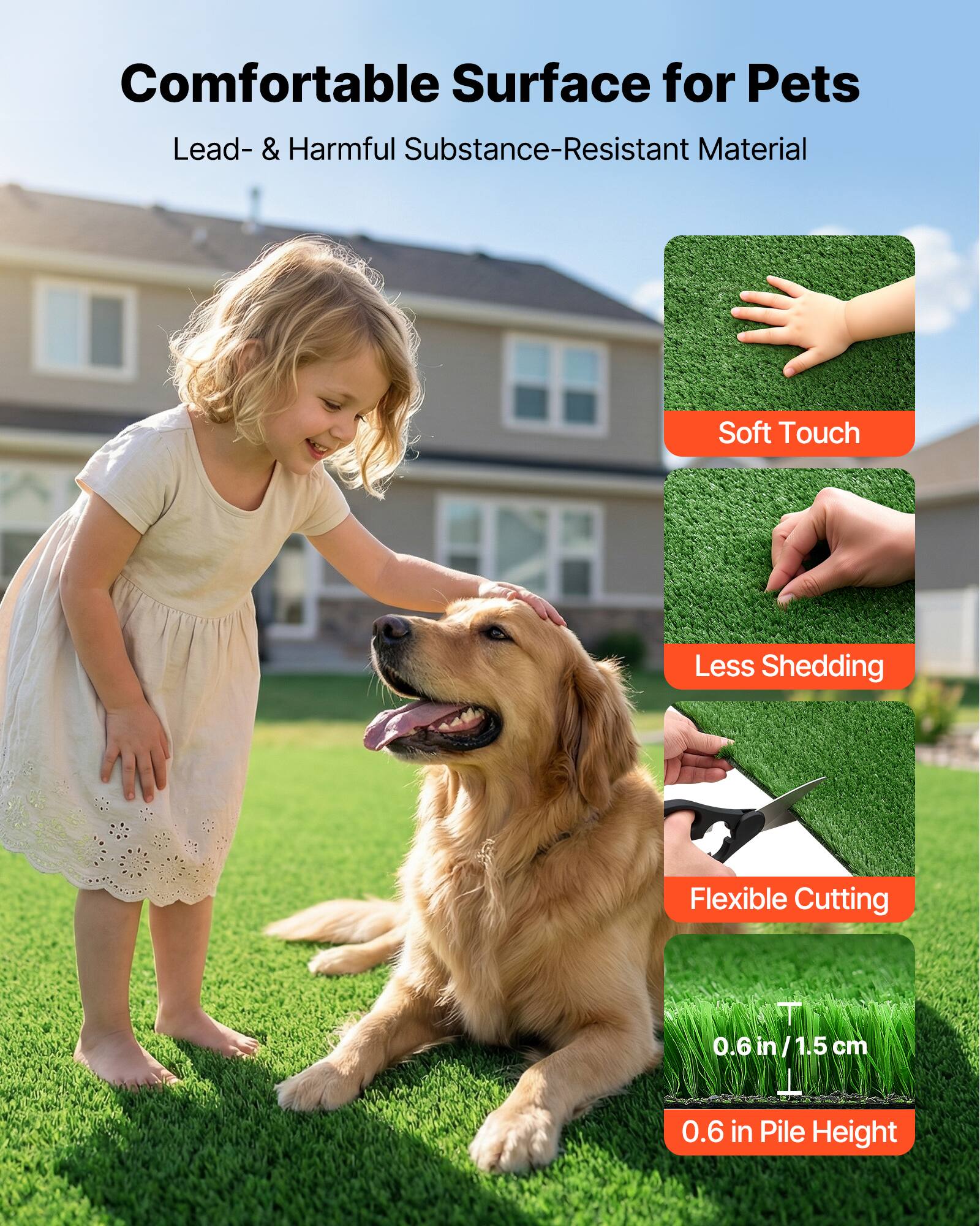 Comfortable Surface for Pets  
Lead- & Harmful Substance-Resistant Material  

Soft Touch  
Less Shedding  
Flexible Cutting  

0.6 in / 1.5 cm  
0.6 in Pile Height