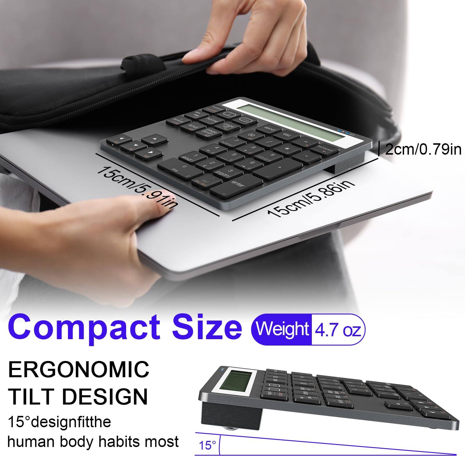 Compact Size  
Weight: 4.7 oz  

ERGONOMIC TILT DESIGN  
15° design fits the human body habits most  

Dimensions:  
- 15cm/5.91in (width)  
- 15cm/5.86in (length)  
- 2cm/0.79in (height)