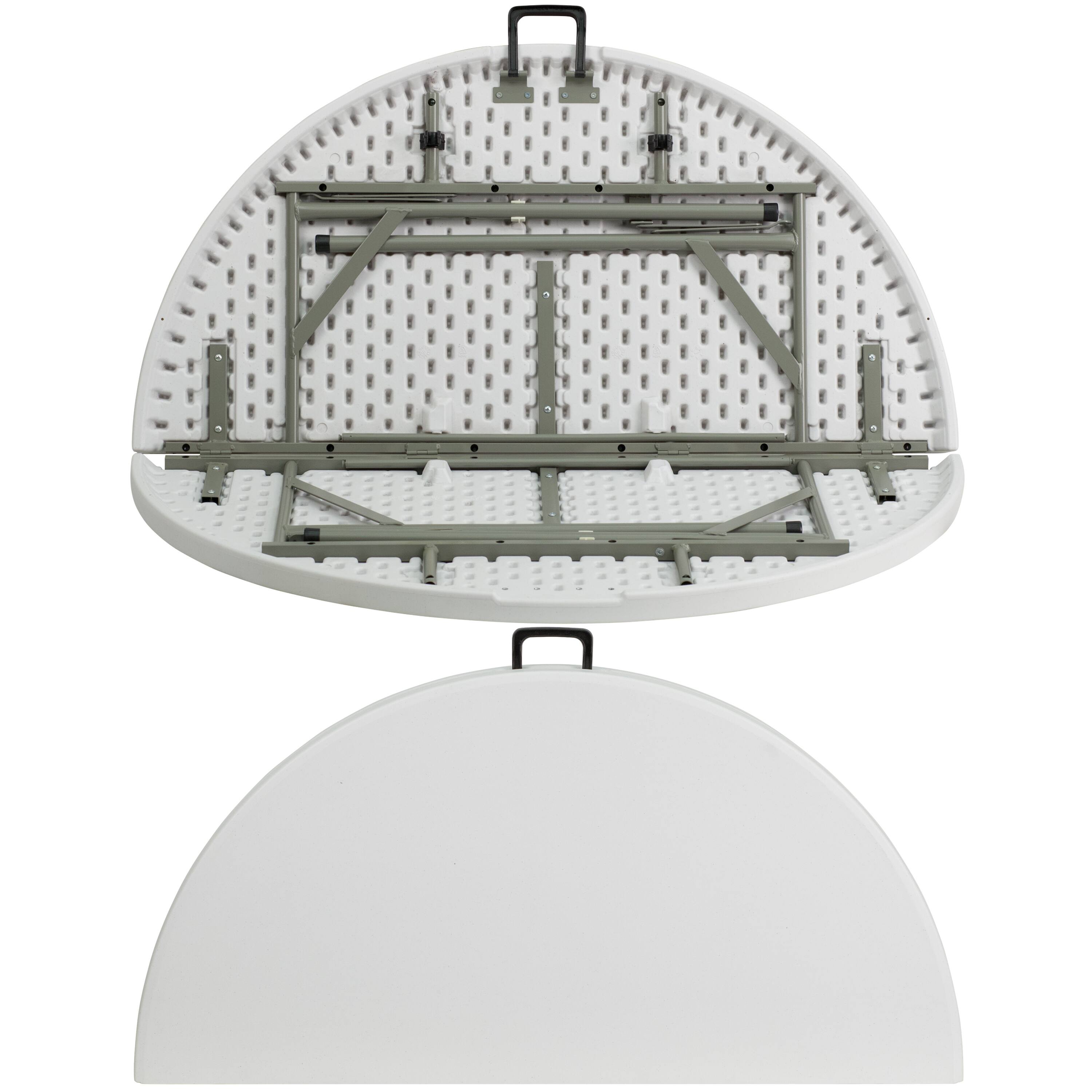 Alt View 7. Emma + Oliver - 4-Foot Round Bi-Fold Plastic Banquet and Event Folding Table with Carrying Handle - Granite White.