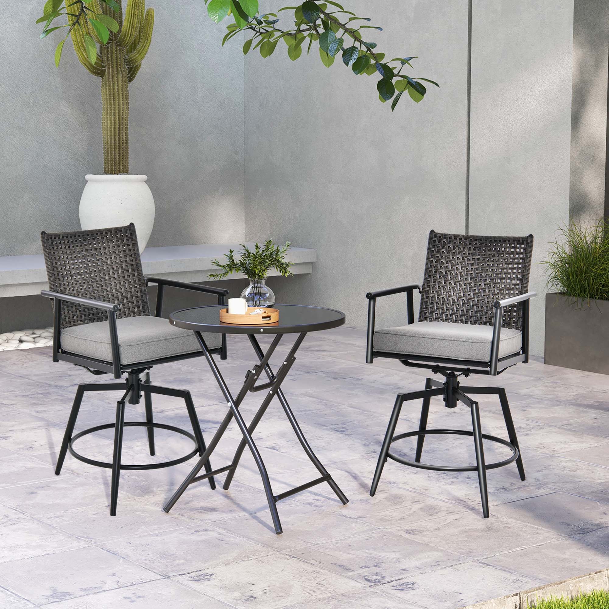 Alt View 1. Costway - Costway 360° Swivel Bar Stool Set of 4 Counter Height Bar Chair with Metal Frame - Black.