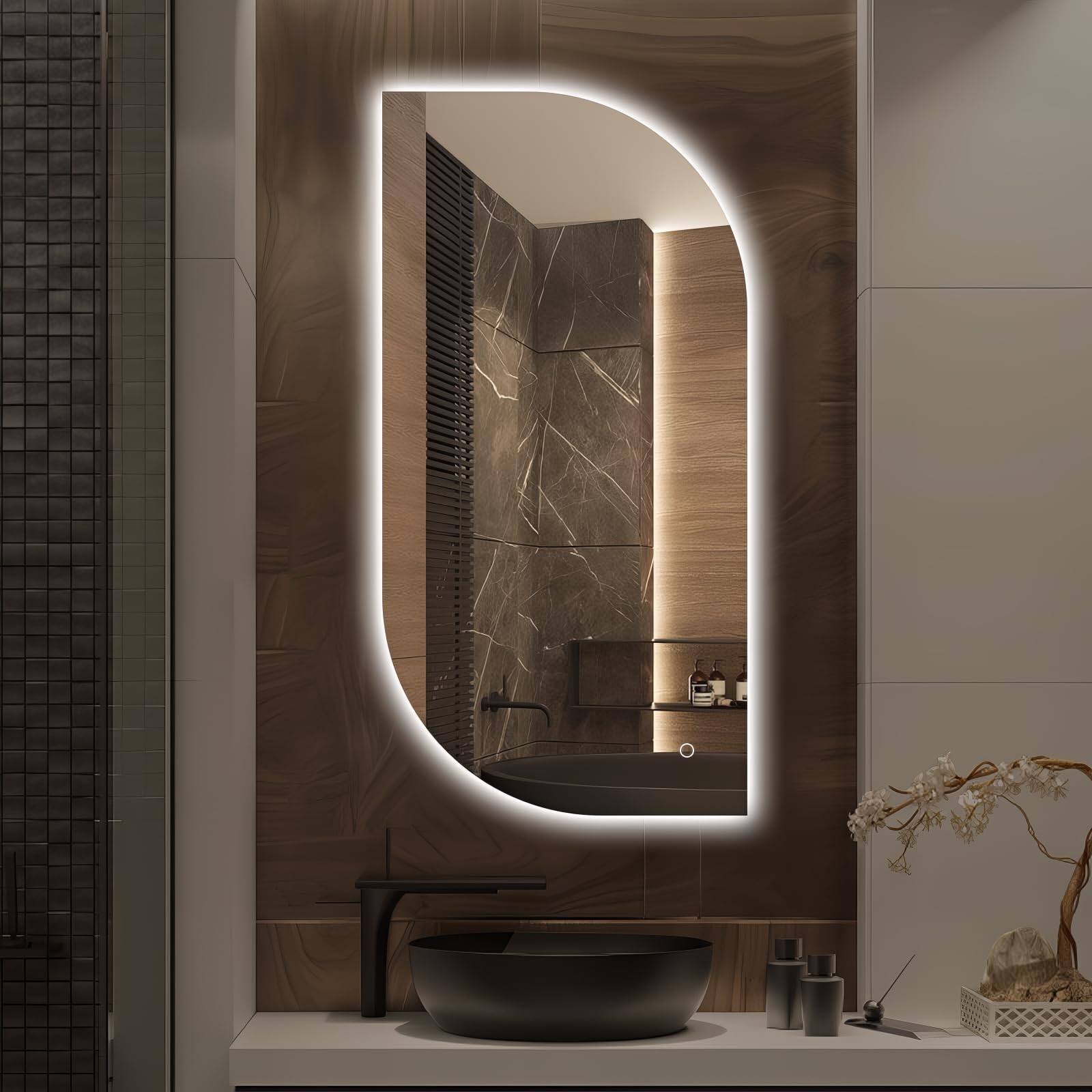 Front. VEGA AUTOMOTIVE - Led Bathroom Mirror With Lights Inch Leaf Backlit Irregular Anti fog Dimmable Light Asymmetrical Vanity For - 40"L x 20"W.