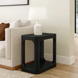 Plank+Beam - Modern Rounded Rectangular Side Table with Shelf (25in x 15in / 630mm x 375mm) - Black