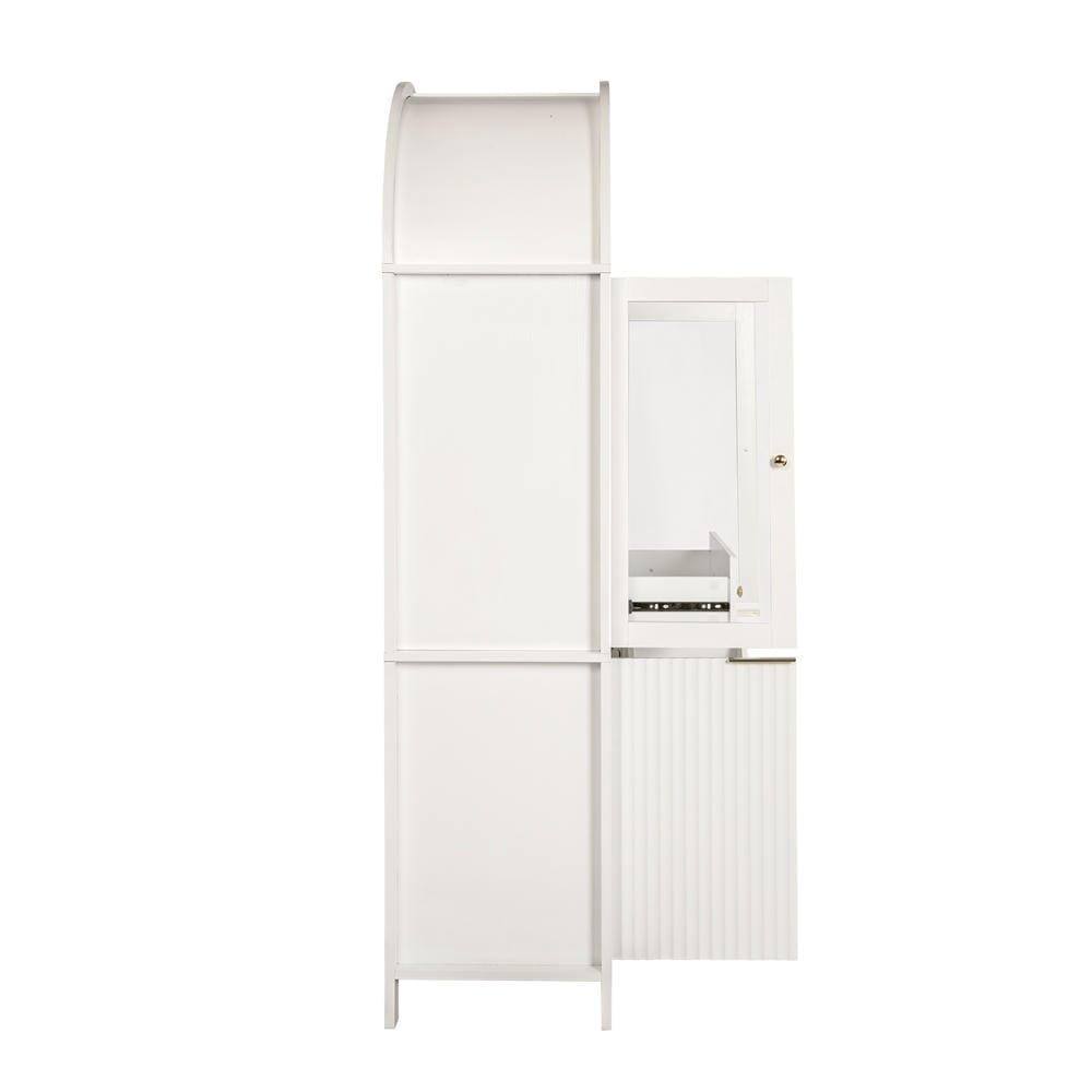 Left. Kadyn - 71" Fluted Arched Pantry with Adjustable Shelves and Glass Front - White - White.