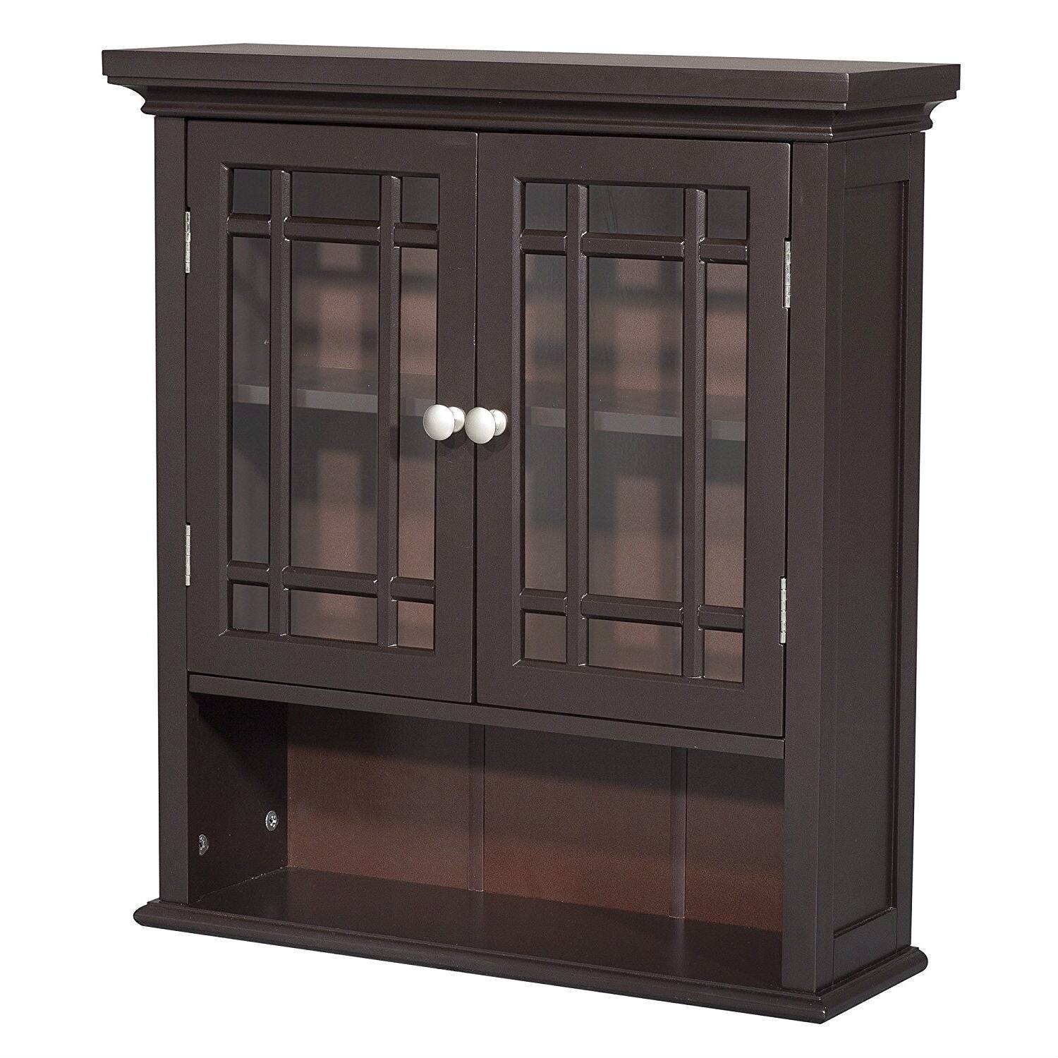 Angle. SlickBlue - Space-Saving 2-Door Bathroom Cabinet with Open Shelf - Dark Espresso.