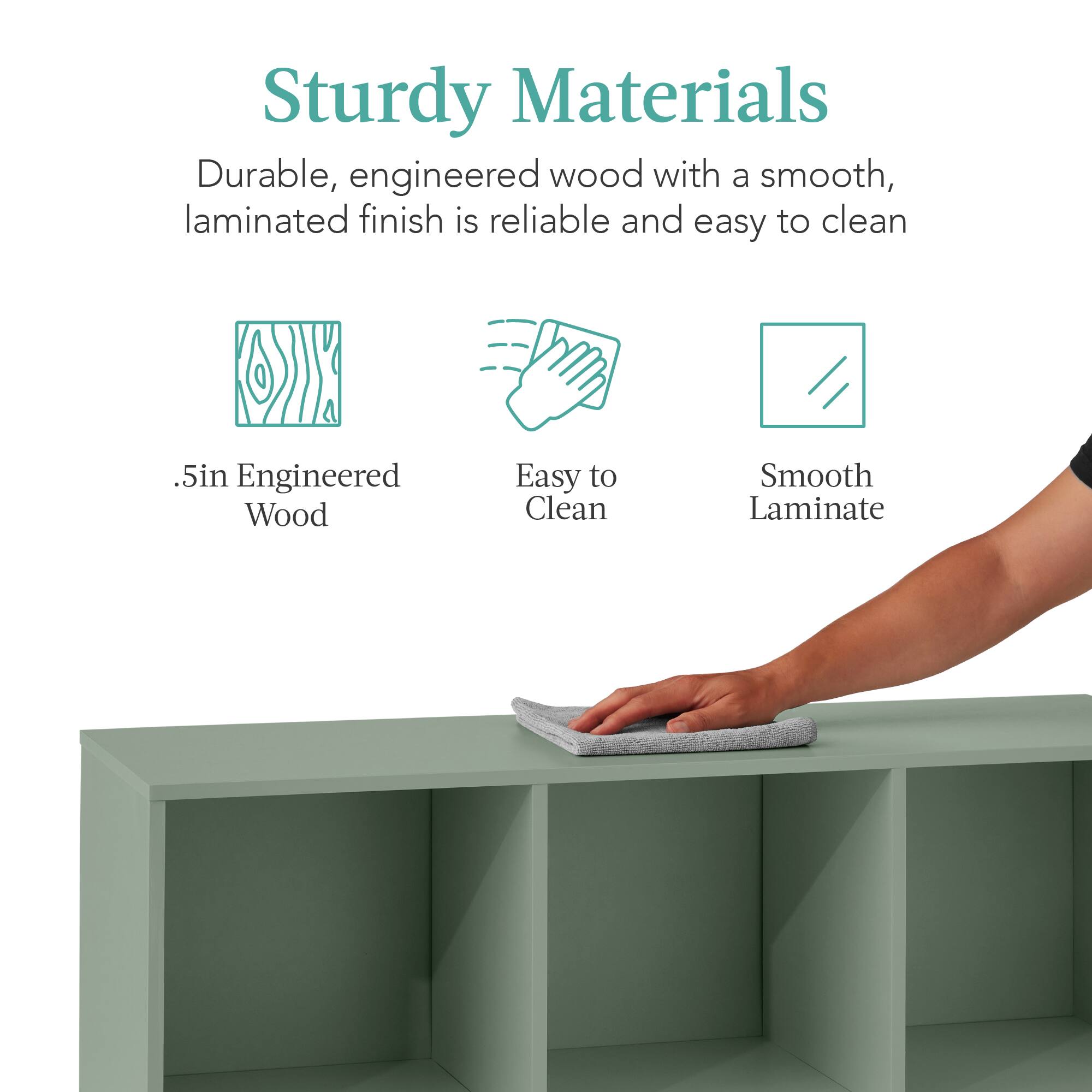 Sturdy Materials: Durable, engineered wood with a smooth, laminated finish is reliable and easy to clean. 

- .5in Engineered Wood
- Easy to Clean
- Smooth Laminate