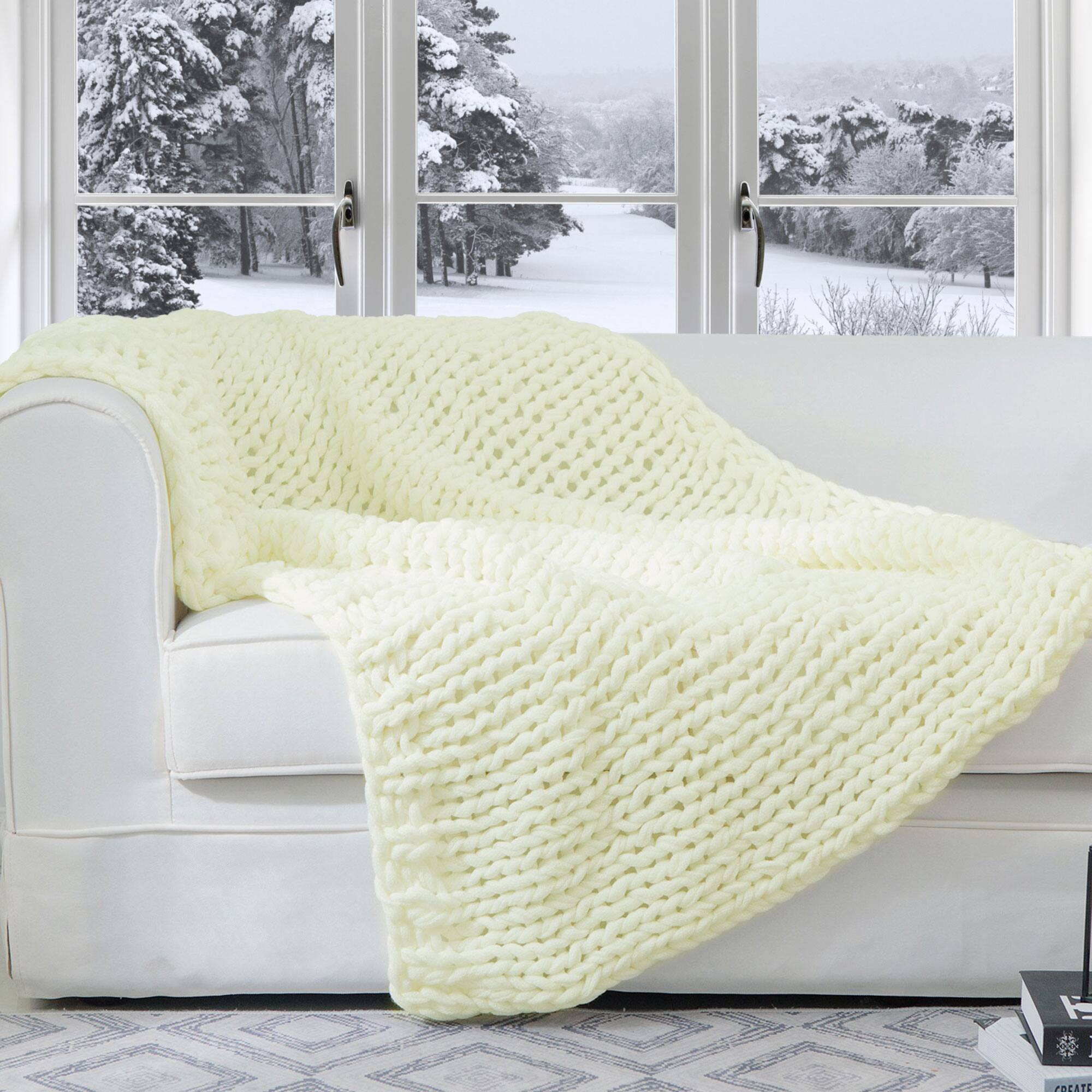 Front. Cheer Collection - Cheer Collection Ultra Soft Knit Throw Blanket with Fringe Edges Lightweight and Cozy 50 x 60 Inches - Ivory.
