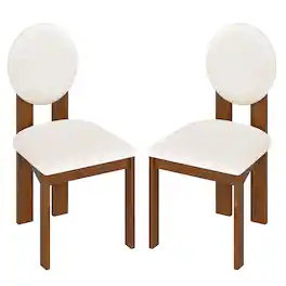 Gymax - 2PCS Dining Chairs Upholstered Sherpa Fabric Kitchen Chairs w/ Rubber Wood Legs - White