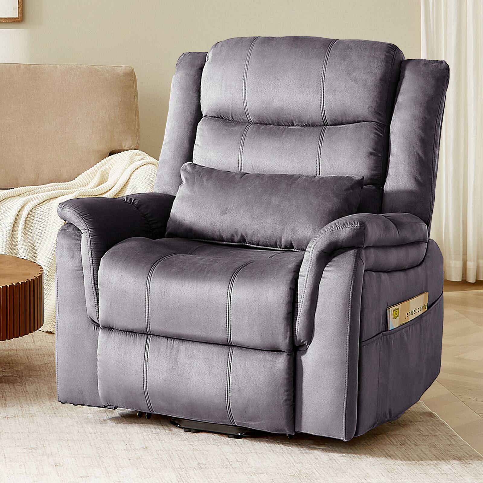Alt View 2. Bestier - Elderly Recliner with 8-Point Massage & Lumbar Heating, 350lbs Capacity, Lift Assist Function - Grey.