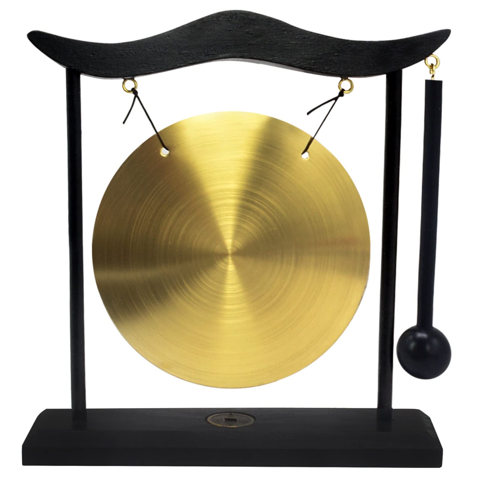 Alt View 8. Refined Abode Design - Tai Chi Double Dragon Brass Desk Gong 19cm – Meditation Sound Therapy with Coins Base - Fh1306.