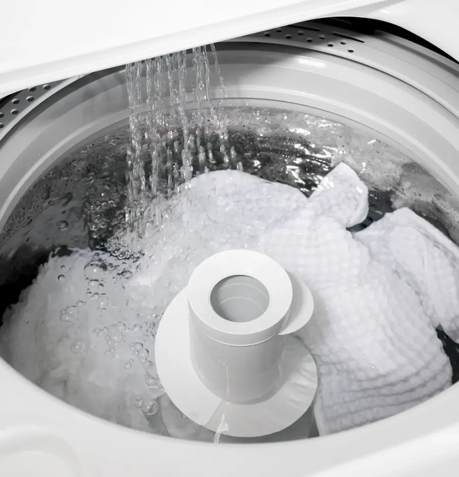 Alt View 19. GE - 4.5 Cu. Ft. High-Efficiency Top Load Washer with Spanish Control Panel - White with Matte Black.