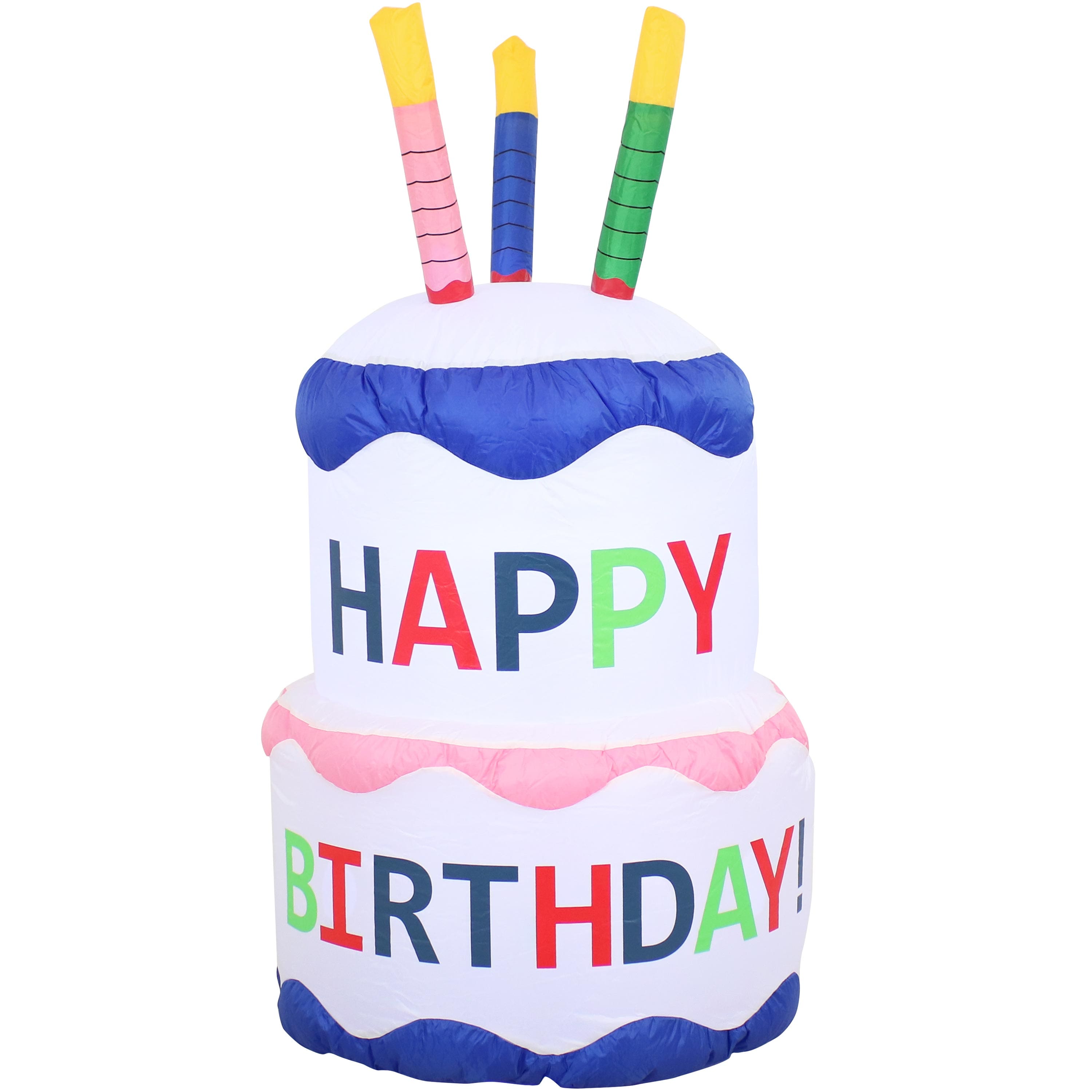 Sunnydaze - Birthday Cake LED Inflatable Yard Decoration - 4 ft - White