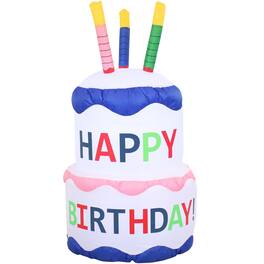 Sunnydaze - Birthday Cake LED Inflatable Yard Decoration - 4 ft - White