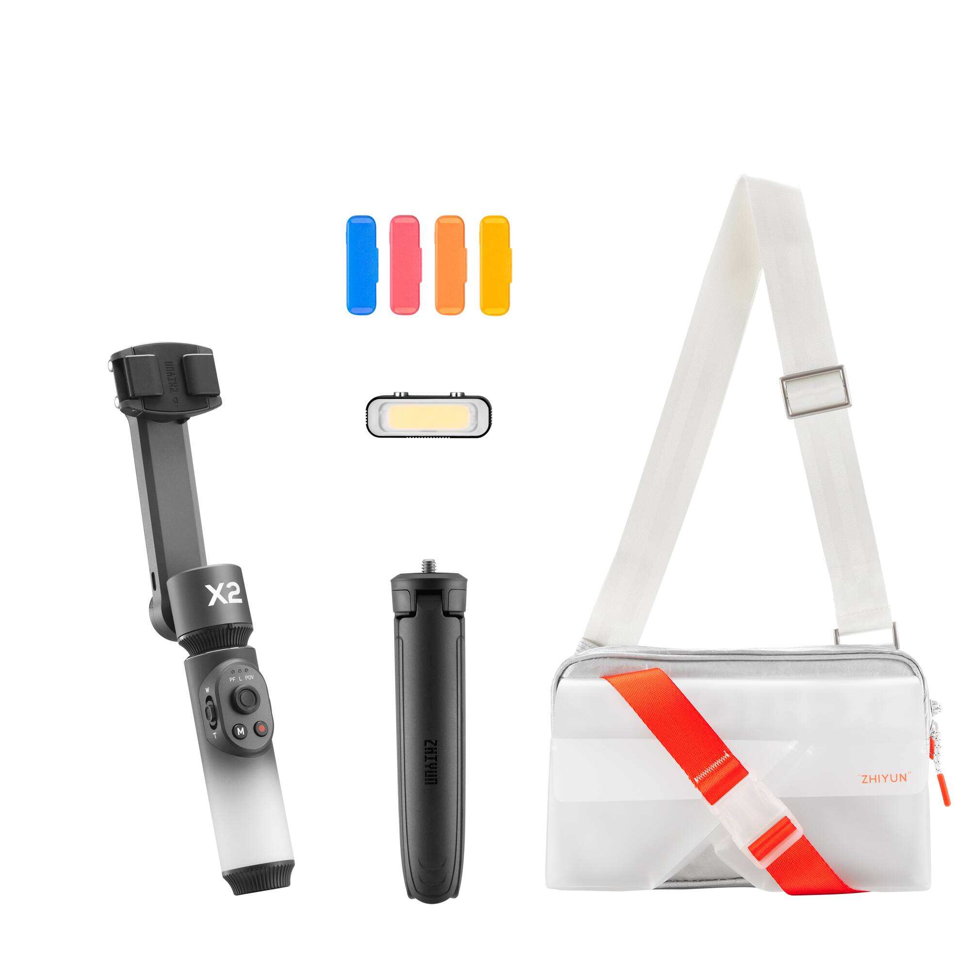 Angle. Zhiyun - Smooth-X2 Combo Kit with tripod, fill light, storage pouch and protective bag.