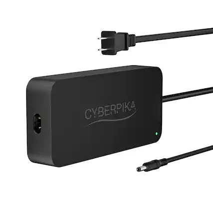 Front. Cyberpika - Portable eBike Charger – 54.6V 3A Fast Charging for 48V Lithium Batteries – Sleek, Ultra-Compact Design by MIT startup - black.