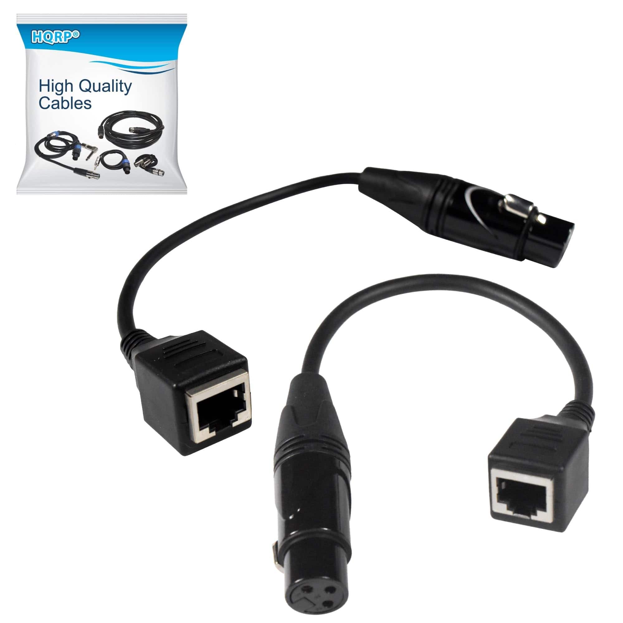 HQRP - 2-Pack 3-Pin XLR Female to RJ45 DMX512 Adapter Cables, 8 in, Compatible with DMX-CON Controller Series - Black