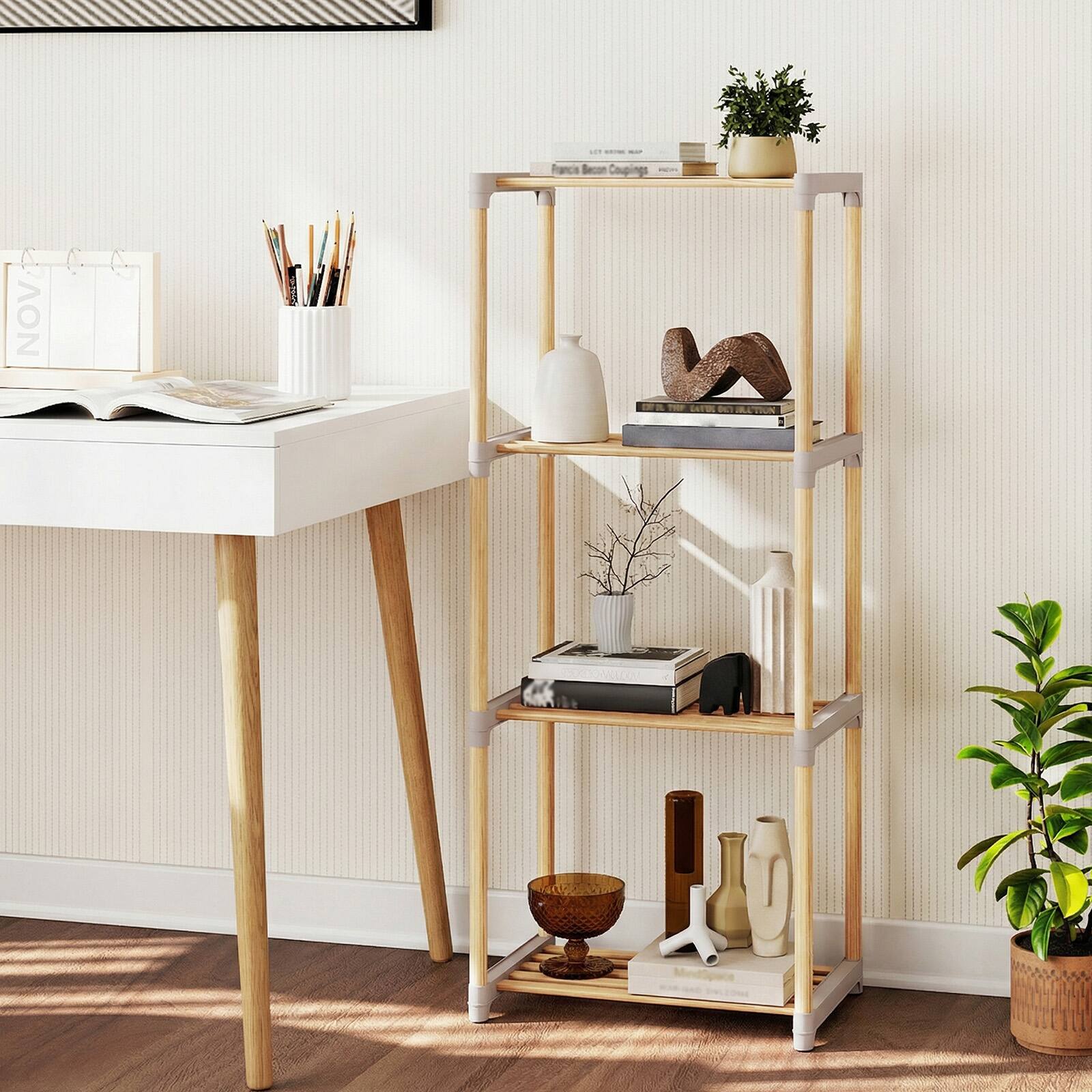 Alt View 1. Gymax - Gymax 4-Tier Bookshelf w/Open Shelves Freestanding Storage Organizer for Home Office - Gray.