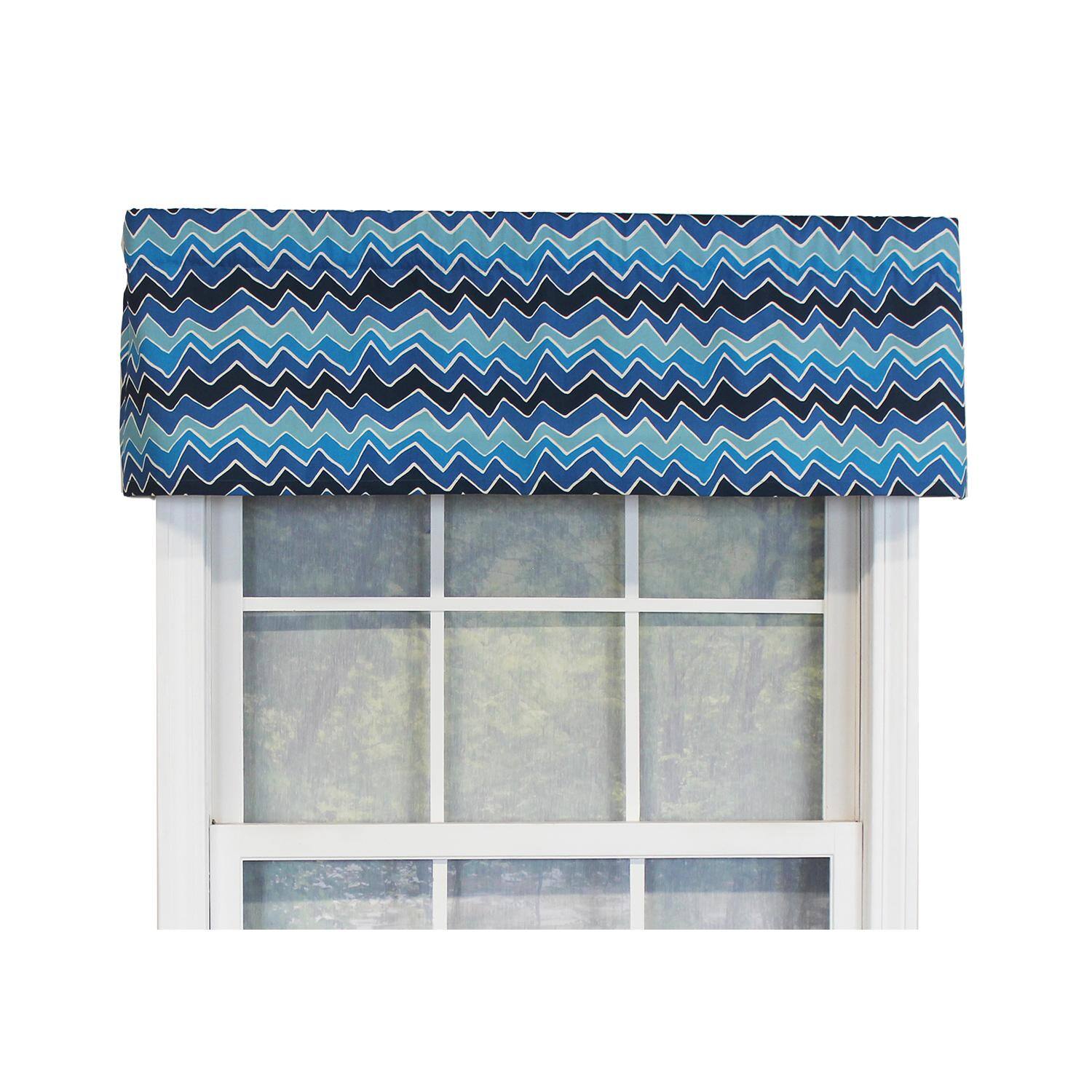 Front. RLF Home - RLF Home See Saw Tailored 100% Cotton with Fully Lined 3" Rod Pocket Valnance for Windows 50" x 14" Blue - Blue.