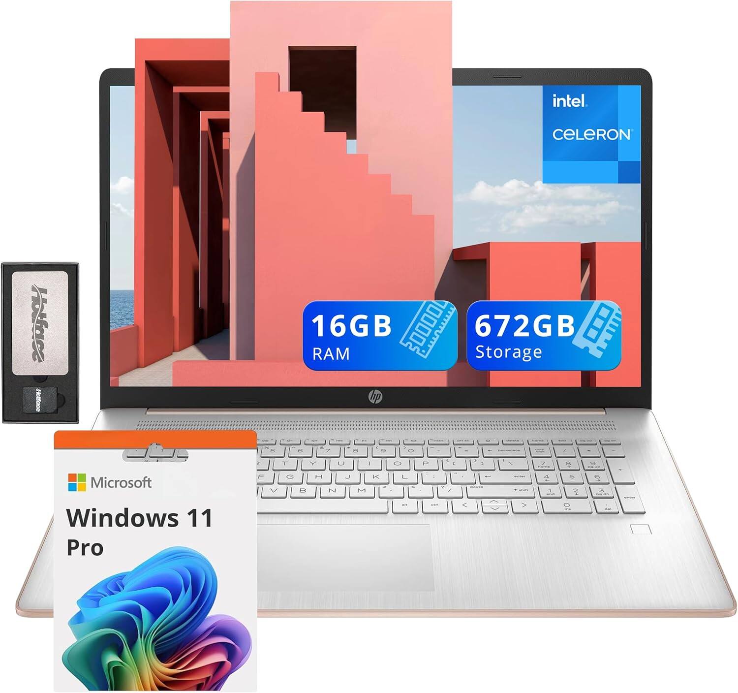 HP - 17.3" HD+ Laptop,Intel Celeron N4120,16GB RAM,512GB SSD+160GB Docking Station Set,Intel UHD Graphics,Win 11 Pro - Gold