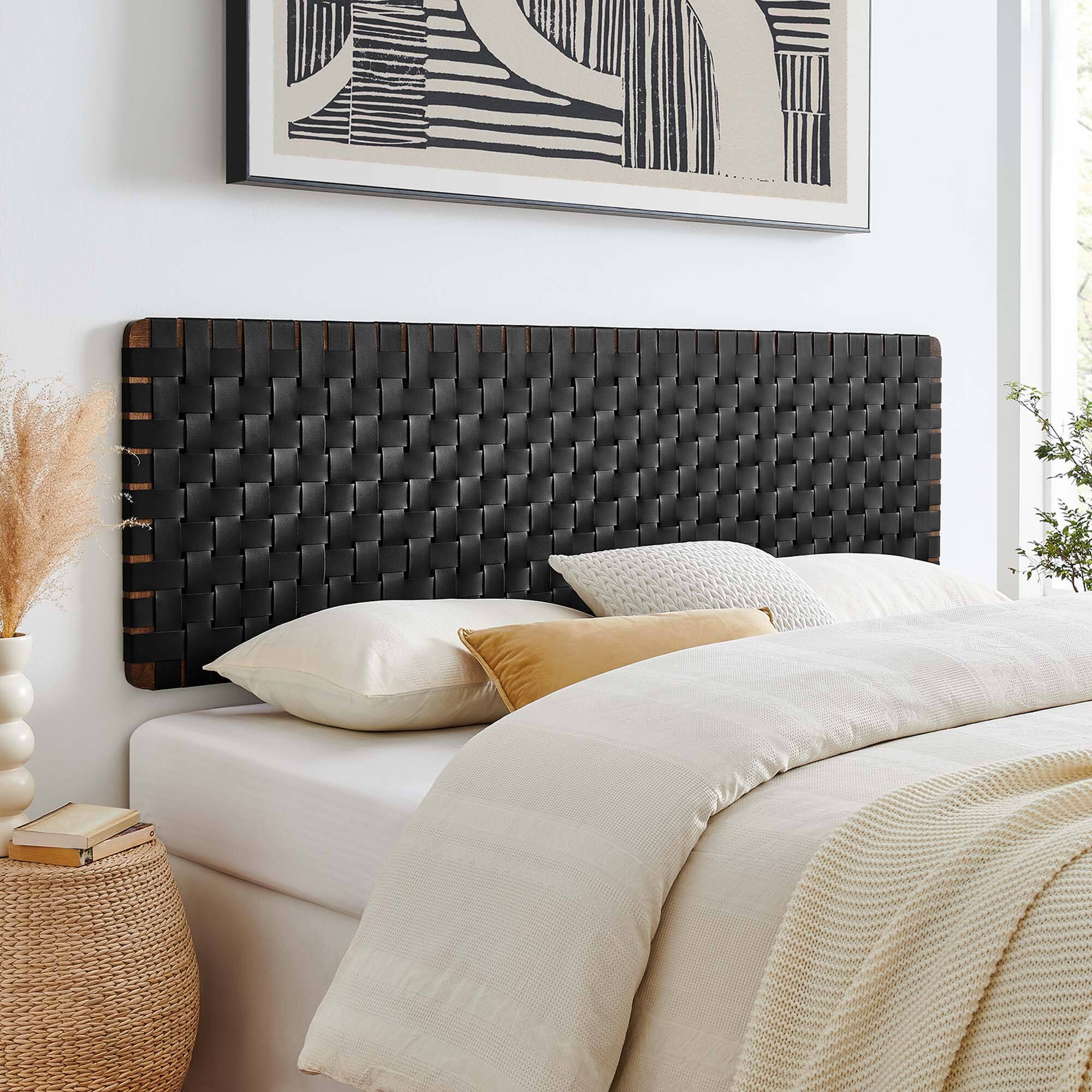 Alt View 2. Modway - Sparta Weave Wall-Mount Vegan Leather King Headboard by Modway - Black.