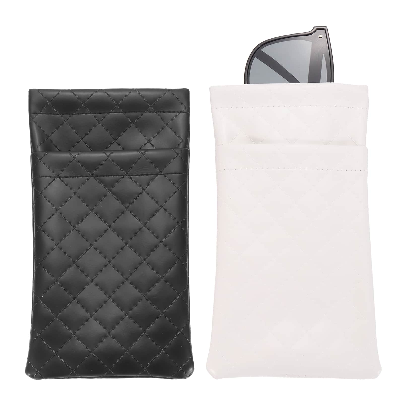 Unique Bargains - 2pcs PU Leather Double Squeeze Top Eyeglass Pouch, Soft Travel Case Organizer for Men/Women Sunglasses - Black,White