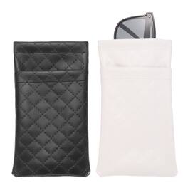 Unique Bargains - 2pcs PU Leather Double Squeeze Top Eyeglass Pouch, Soft Travel Case Organizer for Men/Women Sunglasses - Black,White