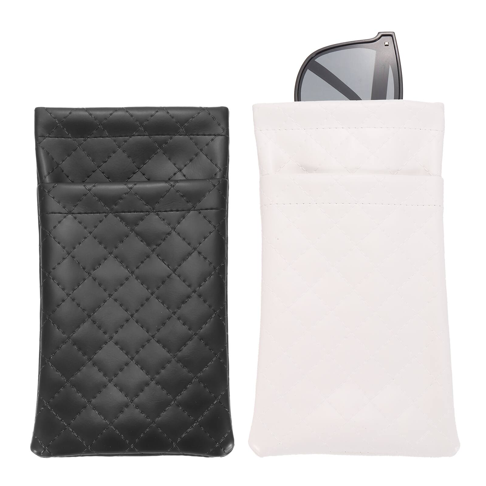 Front. Unique Bargains - 2pcs PU Leather Double Squeeze Top Eyeglass Pouch, Soft Travel Case Organizer for Men/Women Sunglasses - Black,White.